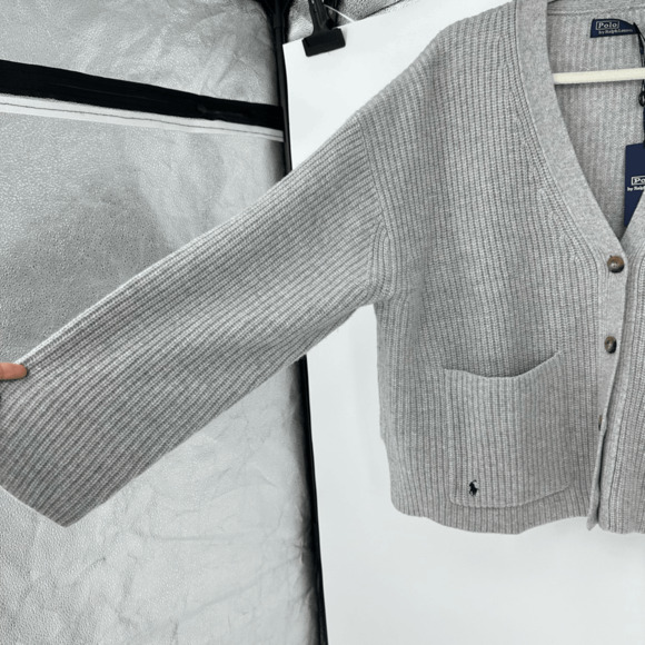 Polo Ralph Lauren Womens L Ribbed Cardigan Sweater Wool Cashmere Gray Preppy - Picture 5 of 10